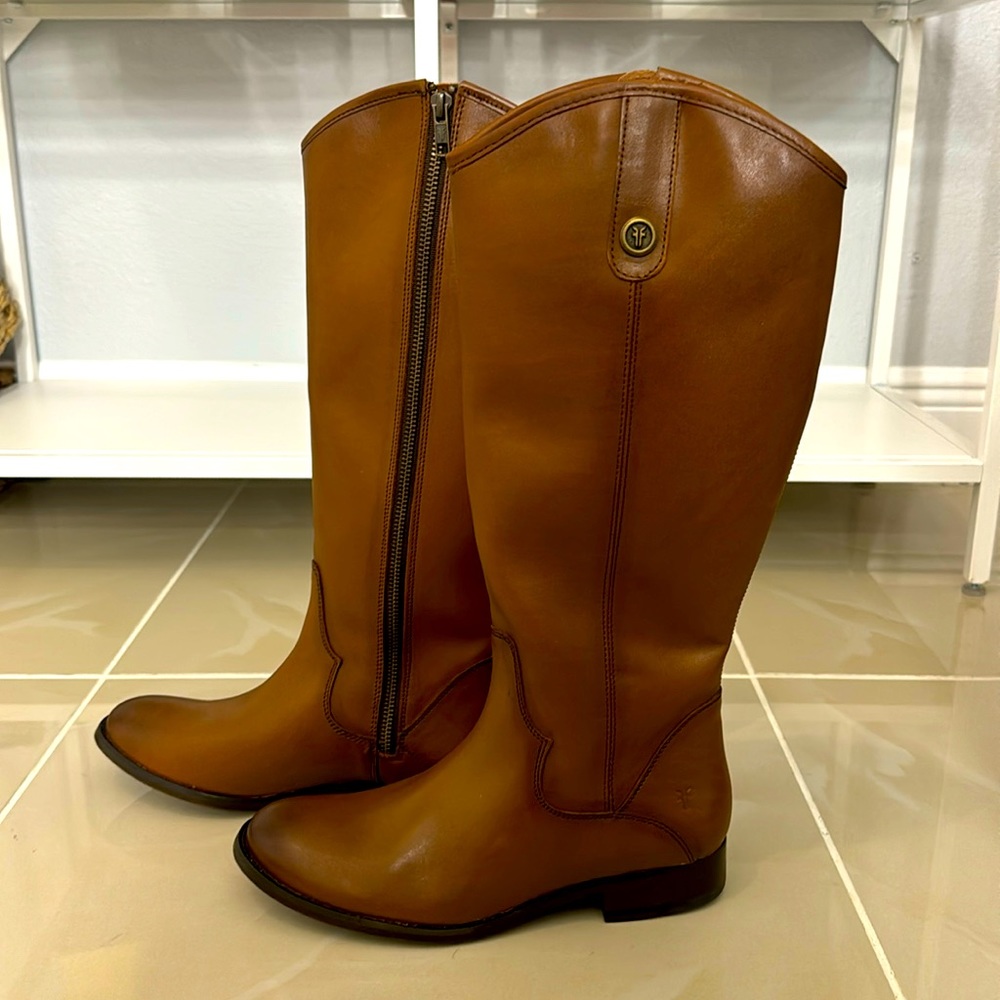 Frye Zip Up Brown Leather Tall Riding Boots